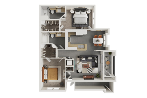 Floor plan for 2 beds, 2 baths, 1090 sqft